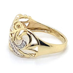 9CT YELLOW GOLD DIAMONDS SET IN FILIGREE PATTERN DRESS RING