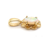 9CT YELLOW GOLD LIGHT OPAL SET IN FLOWER PATTERN PENDANT