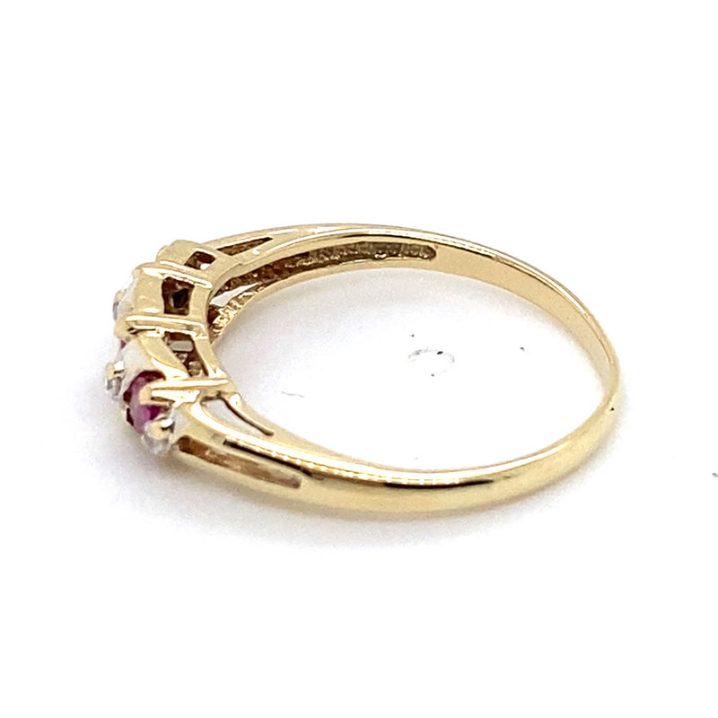 9CT YELLOW GOLD RUBIES & DIAMONDS SET IN THICKENED TOP STYLE DRESS RING