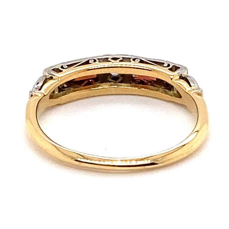 18CT YELLOW GOLD & PLATINUM GARNETS & DIAMOND DRESS RING VALUED @ $2099