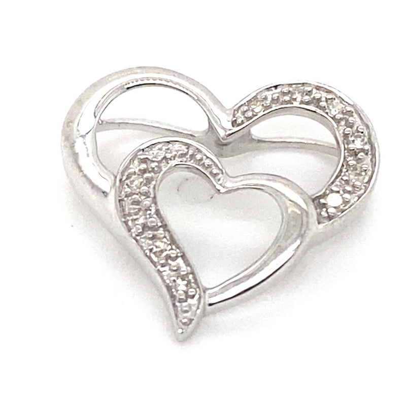 9CT WHITE GOLD DIAMONDS SET IN THE DOUBLE HEART PENDANT