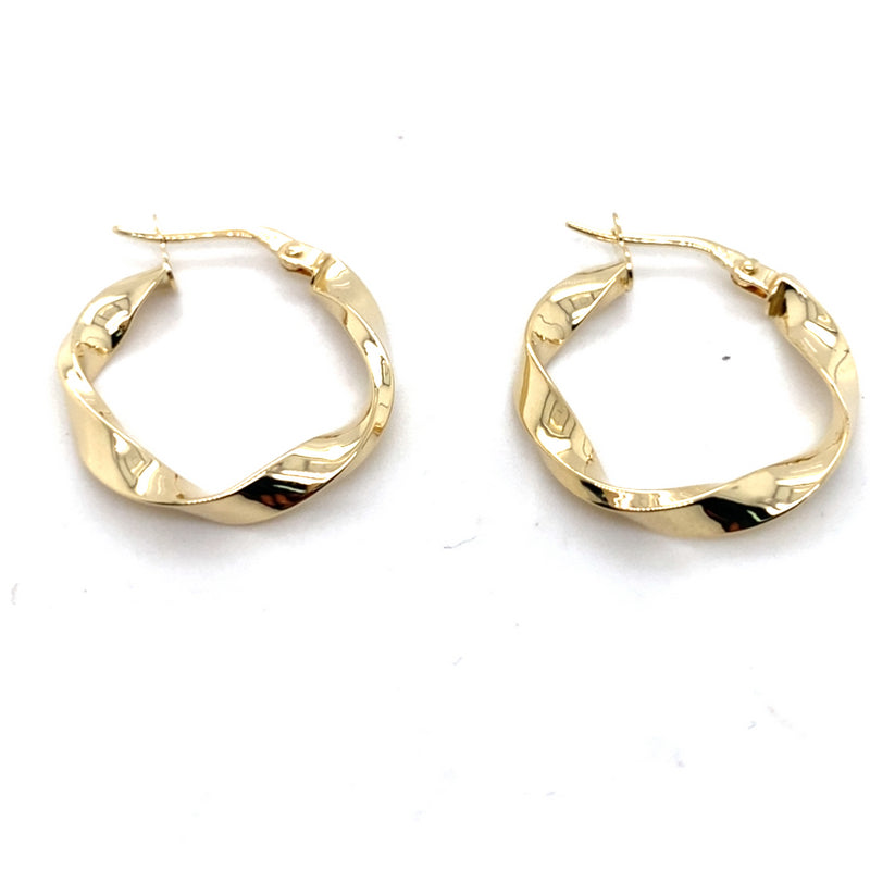 9CT YELLOW GOLD ROUND TWIST HOOP EARRINGS