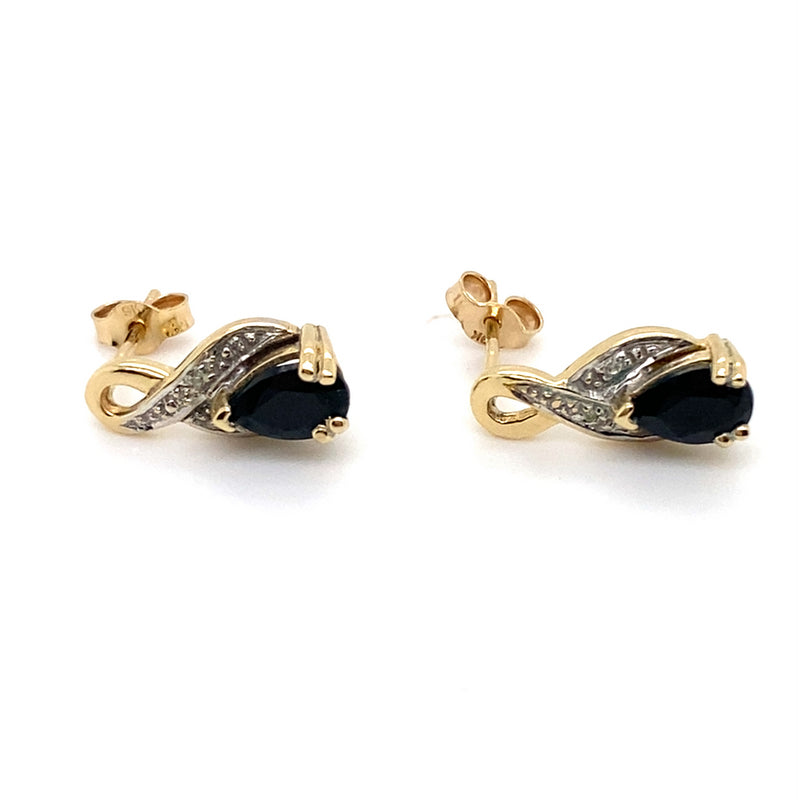 9CT YELLOW GOLD SAPPHIRE & DIAMOND STUD EARRINGS