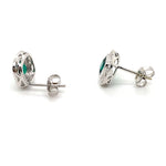 9CT WHITE GOLD SYNTHETIC EMERALDS SURROUNDED BY DIAMONDS IN STUD EARRINGS