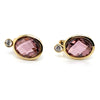 9CT YELLOW GOLD WHITE & PURPLE CUBIC ZIRCONIAS BEZEL SET IN STUD EARRINGS