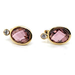 9CT YELLOW GOLD WHITE & PURPLE CUBIC ZIRCONIAS BEZEL SET IN STUD EARRINGS