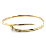 9CT YELLOW GOLD CROSS OVER TOP WITH SNAKE HEAD HOLLOW BANGLE
