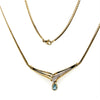 9CT YELLOW GOLD FLAT DOUBLE CURB CHAIN WITH DIAMOND & TOPAZ IN "V" SHAPE