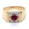 9CT YELLOW GOLD SYNTHETIC RUBY SURROUNDED BY DIAMONDS DRESS RING
