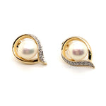 9CT YELLOW GOLD FRESHWATER CULTURED PEARL & DIAMOND STUD EARRINGS