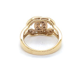 9CT YELLOW GOLD CUBIC ZIRCONIAS SET IN CROSS OVER C PATTERN RING