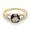 9CT YELLOW GOLD SMOKEY QUARTZ & DIAMOND DRESS RING