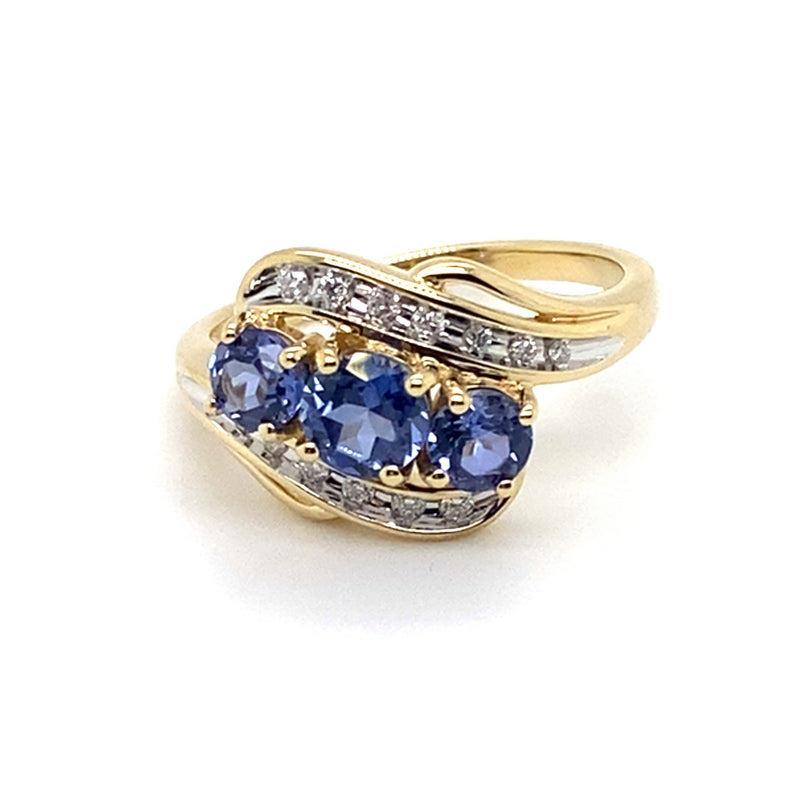 9CT YELLOW GOLD SYNTHETIC SAPPHIRES & DIAMOND DRESS RING