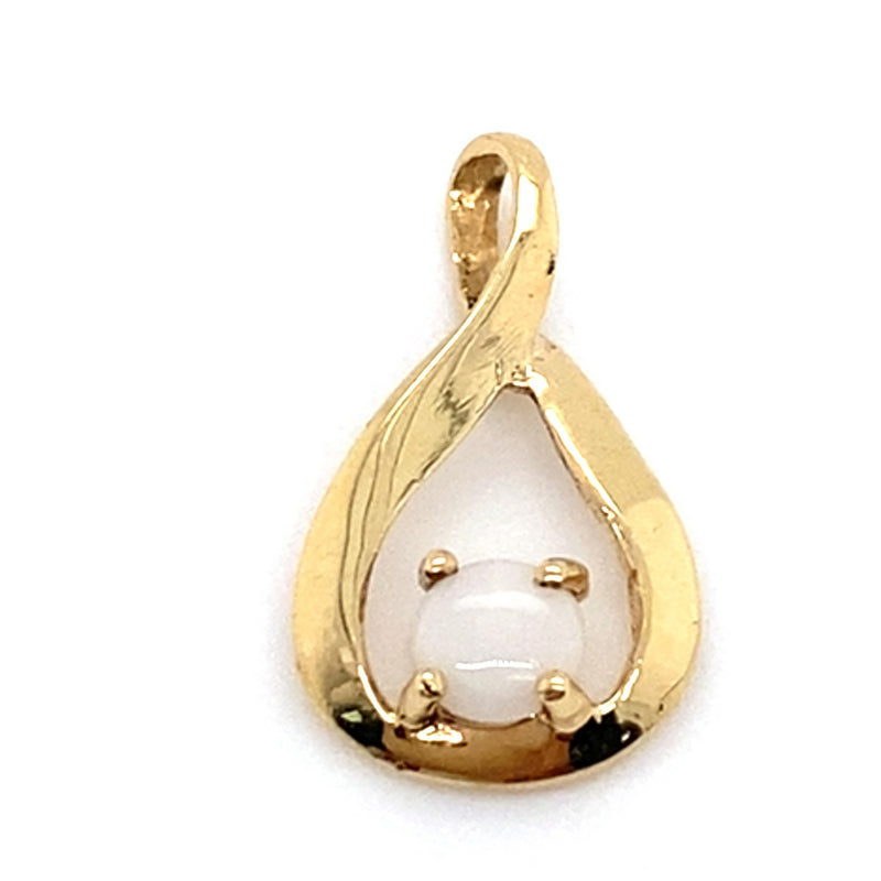 9CT YELLOW GOLD ROUND CUT LIGHT OPAL PENDANT