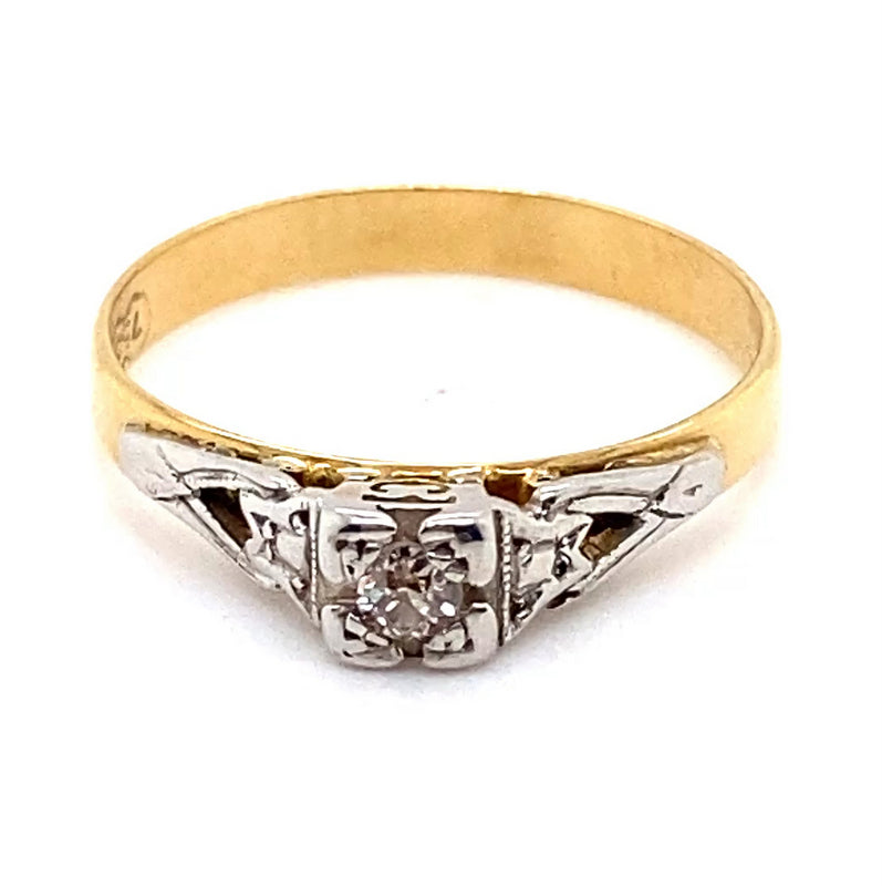 18CT YELLOW & WHITE GOLD EUROPEAN CUT DIAMOND DRESS RING VALUED @ $1399