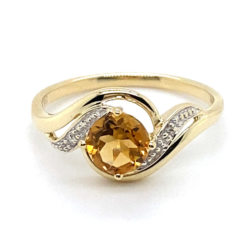 10CT YELLOW GOLD CITRINE WITH DIAMONDS SET IN SHOULDERS DRESS RING