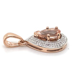 9CT ROSE GOLD MORGANITE SURROUNDED BY DIAMONDS PENDANT