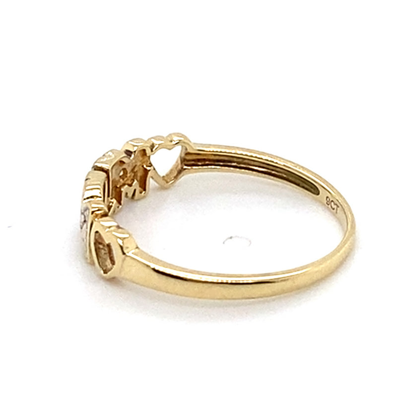 9CT YELLOW GOLD 3 DIAMONDS SET IN "MUM" RING