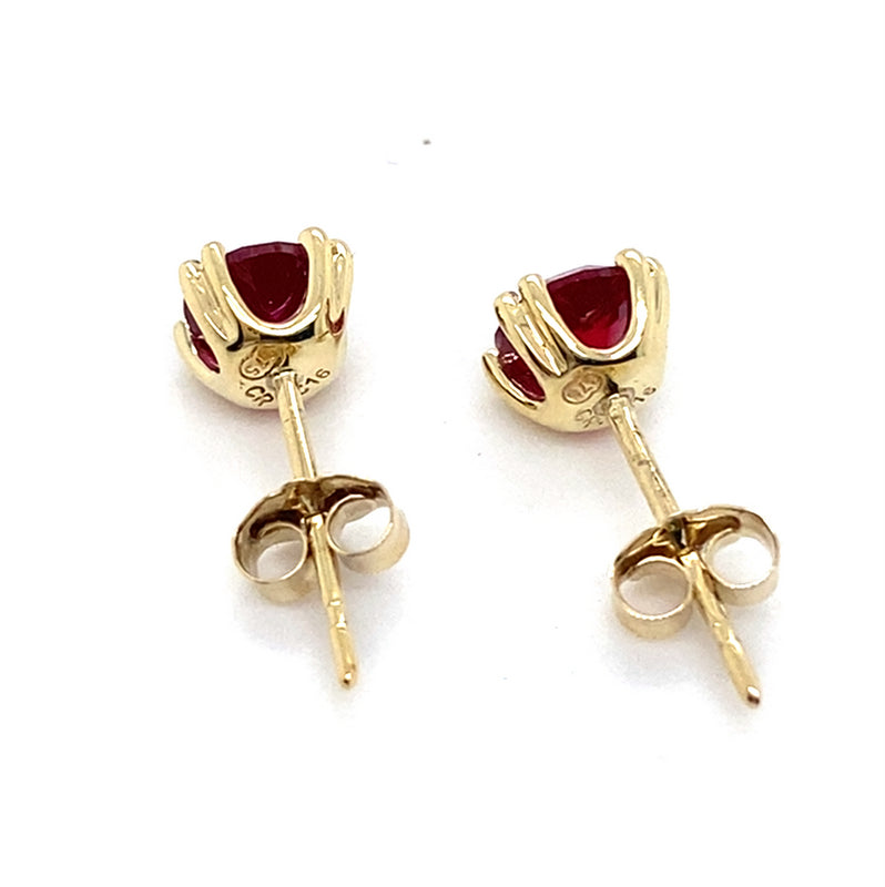 9CT YELLOW GOLD SYTHETIC RUBIES CLAW SET IN STUD EARRINGS