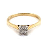 9CT YELLOW & WHITE GOLD POINTED SHOULDER DIAMOND DESS RING VALUED @ $1099