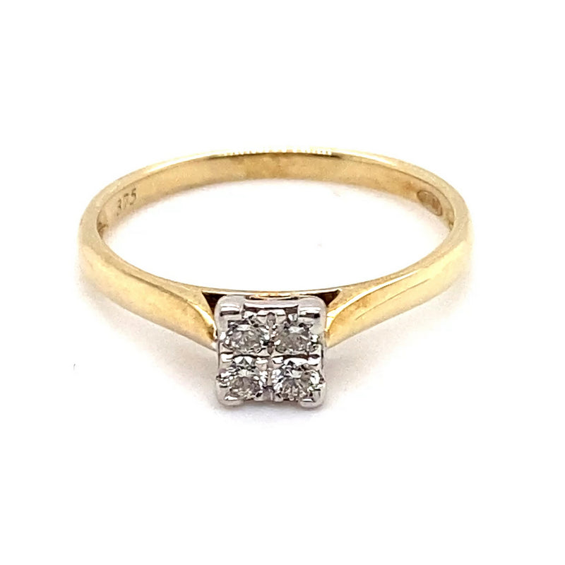 9CT YELLOW & WHITE GOLD POINTED SHOULDER DIAMOND DESS RING VALUED @ $1099