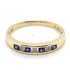 10CT YELLOW GOLD CHANNEL SET SYNTHETIC SAPPHIRE & DIAMOND RING