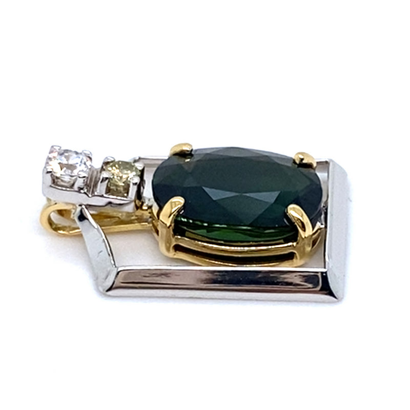 18CT YELLOW & WHITE GOLD SAPPHIRE & DIAMOND PENDANT VALUED @ $6199