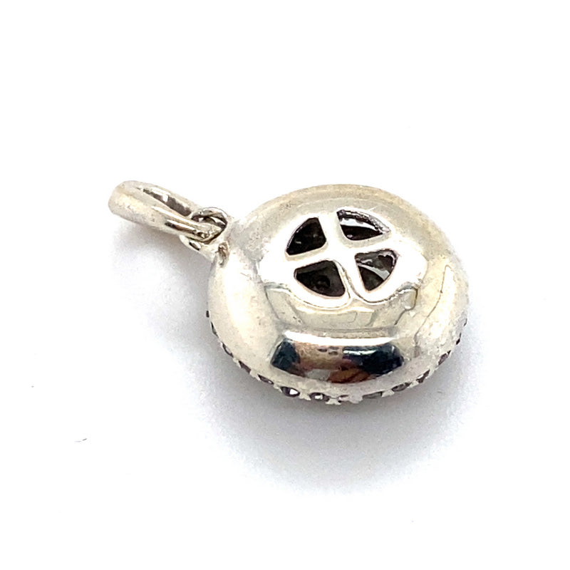 SILVER WITH DIAMONDS SET IN ROUND CLUSTER AND BALE PENDANT TW 1.5g