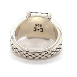 SILVER ONYX RING WITH SCALE PATTERN BAND TW 17.3g