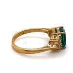 9CT YELLOW GOLD POINTED SHOULDER EMERALD & DIAMOND DRESS RING VALUED @ $1299