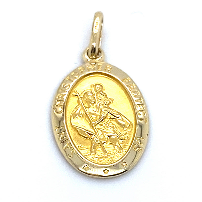 9CT YELLOW GOLD OVAL ST CHRISTOPHER PENDANT TW 1.6g