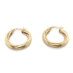 9CT YELLOW GOLD SMALL ROUND HOOP TWIST PATTERN EARRINGS TW 1.5g