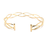 9CT YELLOW GOLD CROSS OVER PATTERN CUFF STYLE BANGLE TW 6.2g