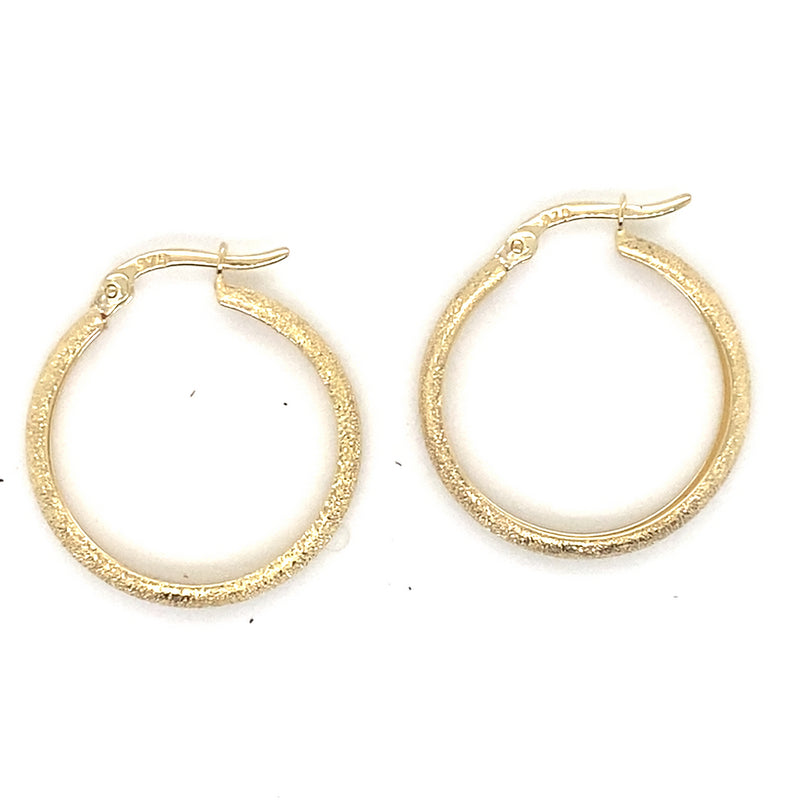 9CT YELLOW GOLD ROUND PATTERN HOOP EARRING TW 2g