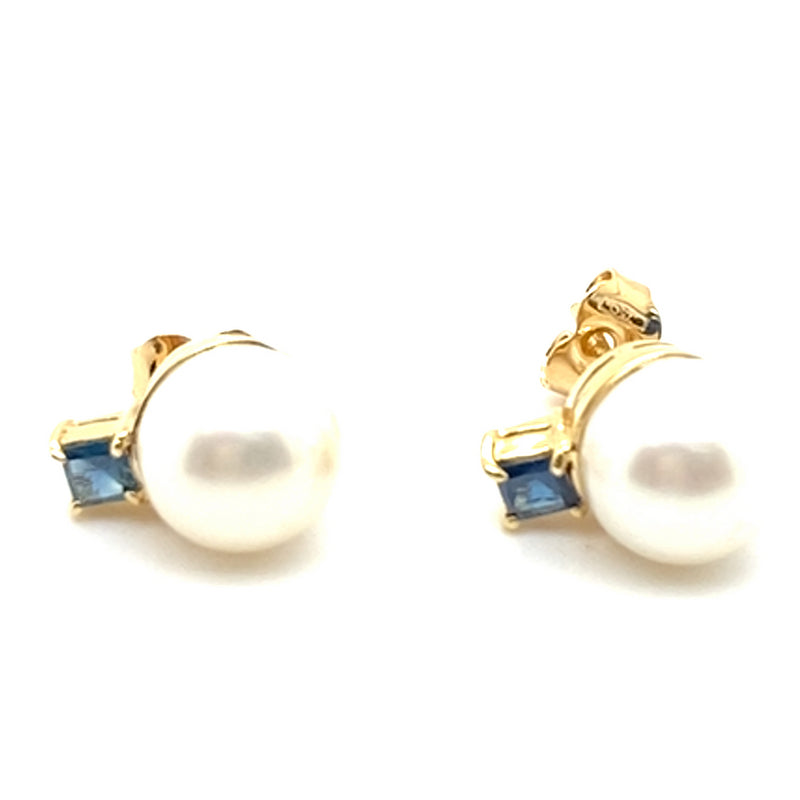18CT YELLOW GOLD PEARL & SAPPHIRE STUD EARRING VALUED @ $2299