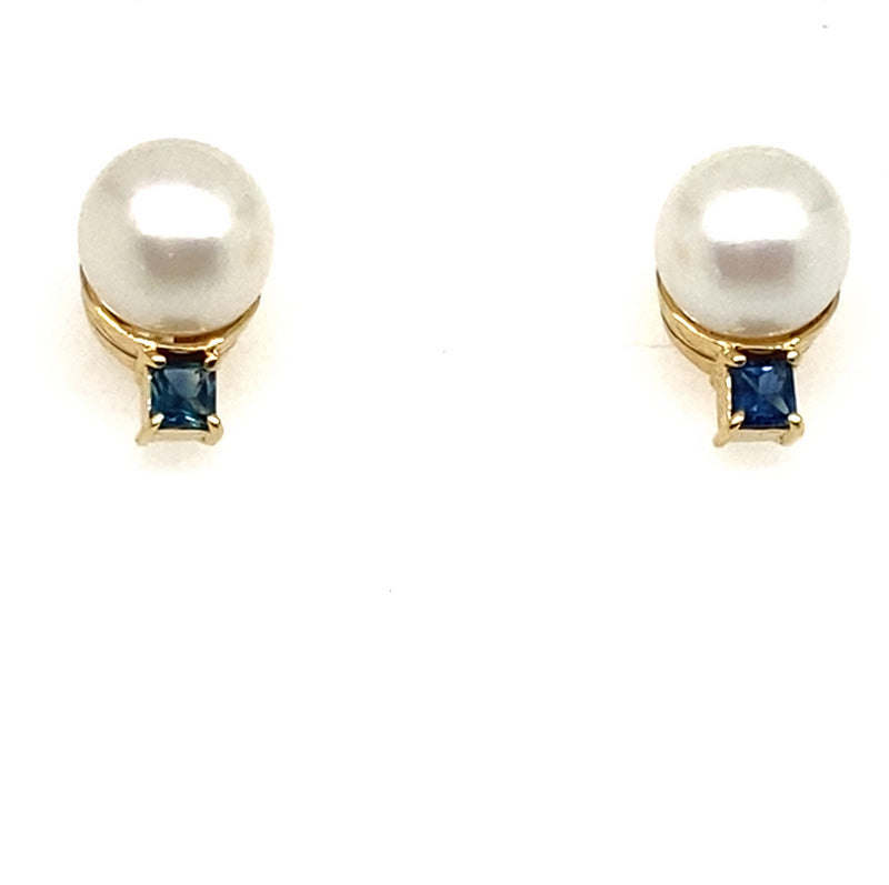 18CT YELLOW GOLD PEARL & SAPPHIRE STUD EARRING VALUED @ $2299