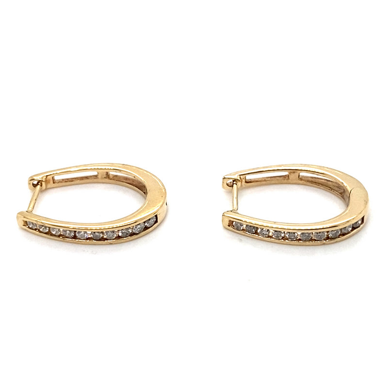 10CT YELLOW GOLD CHANNEL SET DIAMONDS IN OVAL HUGGIE STYLE EARRINGS TW 3g