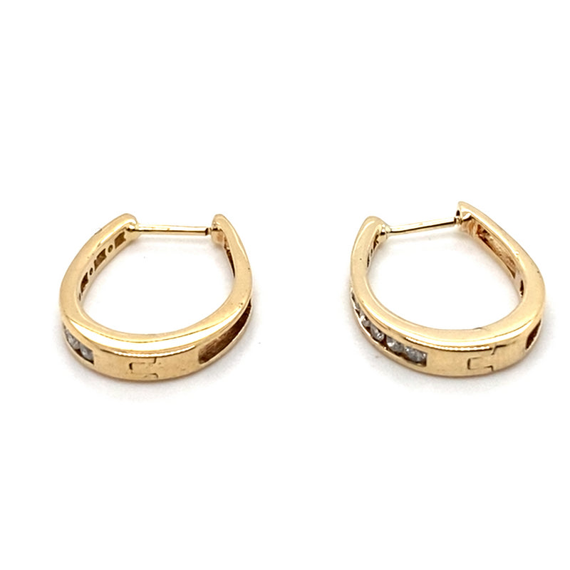 10CT YELLOW GOLD CHANNEL SET DIAMONDS IN OVAL HUGGIE STYLE EARRINGS TW 3g