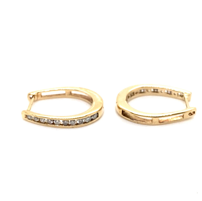 10CT YELLOW GOLD CHANNEL SET DIAMONDS IN OVAL HUGGIE STYLE EARRINGS TW 3g