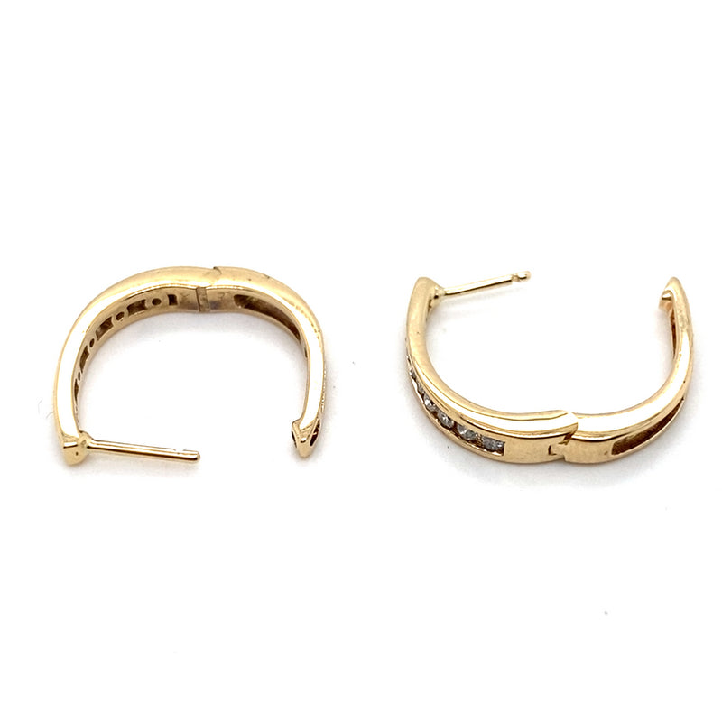 10CT YELLOW GOLD CHANNEL SET DIAMONDS IN OVAL HUGGIE STYLE EARRINGS TW 3g