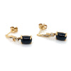 9CT YELLOW GOLD CABOCHON CUT ONYX & DIAMOND SET IN SWIRL DROP EARRINGS