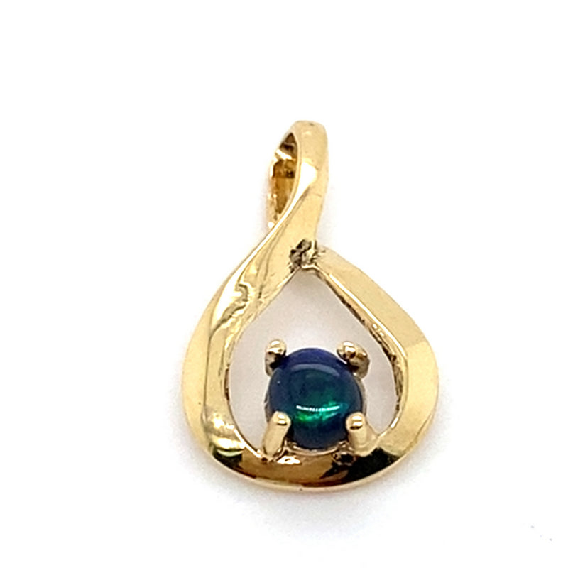 9CT YELLOW GOLD COBOCHON CUT BLACK OPAL PENDANT