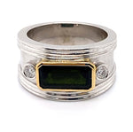 18CT WHITE GOLD RAIL EDGE TOURMALINE & DIAMOND DRESS RING VALUED @ $10799