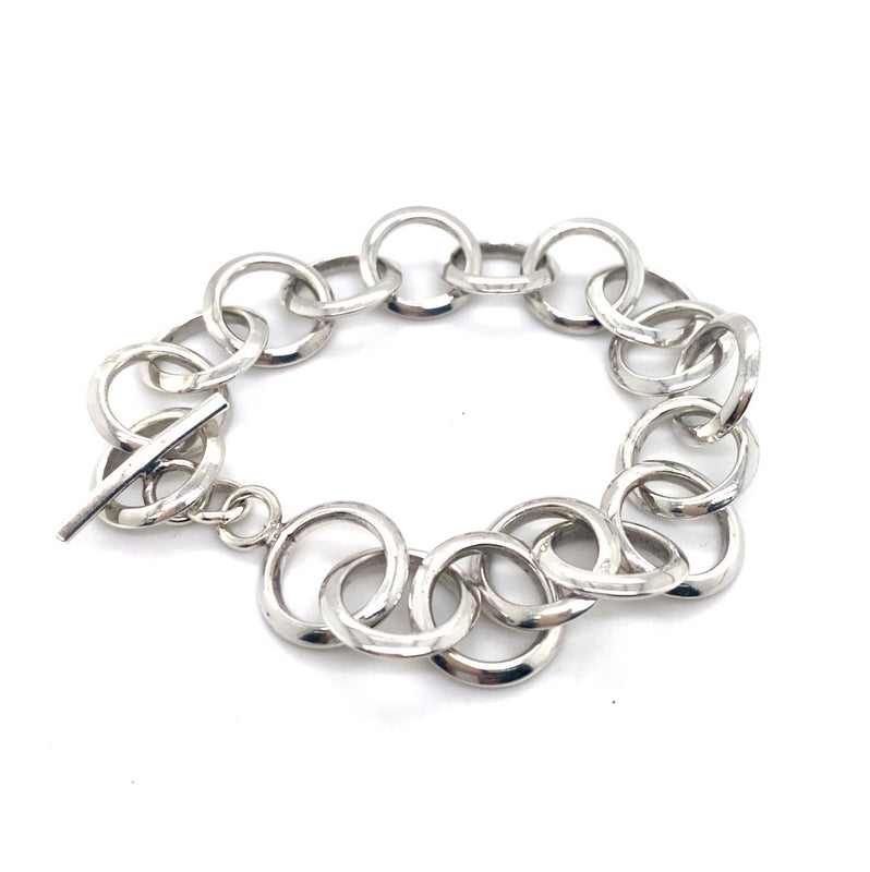21CM SILVER ROUND LINK BRACELET WITH T BAR CLASP
