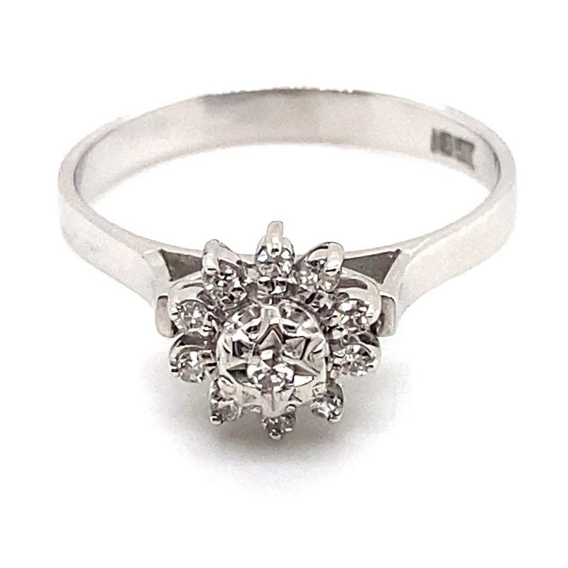 18CT WHITE GOLD DIAMOND CLUSTER DRESS RING VALUED @ $1799