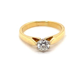 18CT YELLOW & WHITE GOLD POINTED SHOULDER DIAMOND DRESS RING VALUED @ $2699