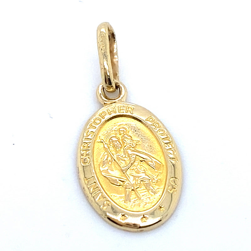 9CT YELLOW GOLD OVAL SAINT CHRISTOPHER PENDANT