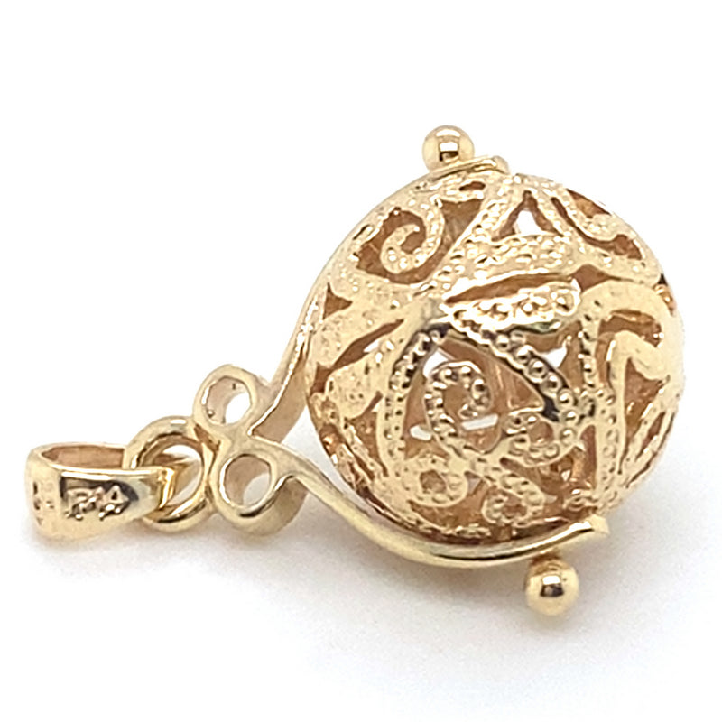 9CT YELLOW GOLD FILIGREE BALL SPINNER PENDANT