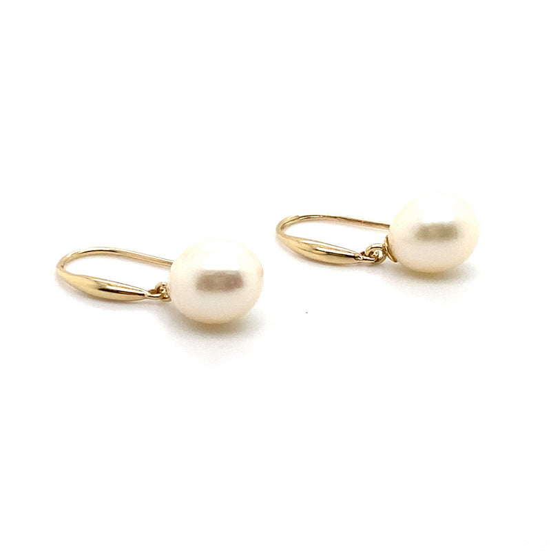 9CT YELLOW GOLD TEAR DROP FRESHWATER CULTURED PEARL EARRINGS