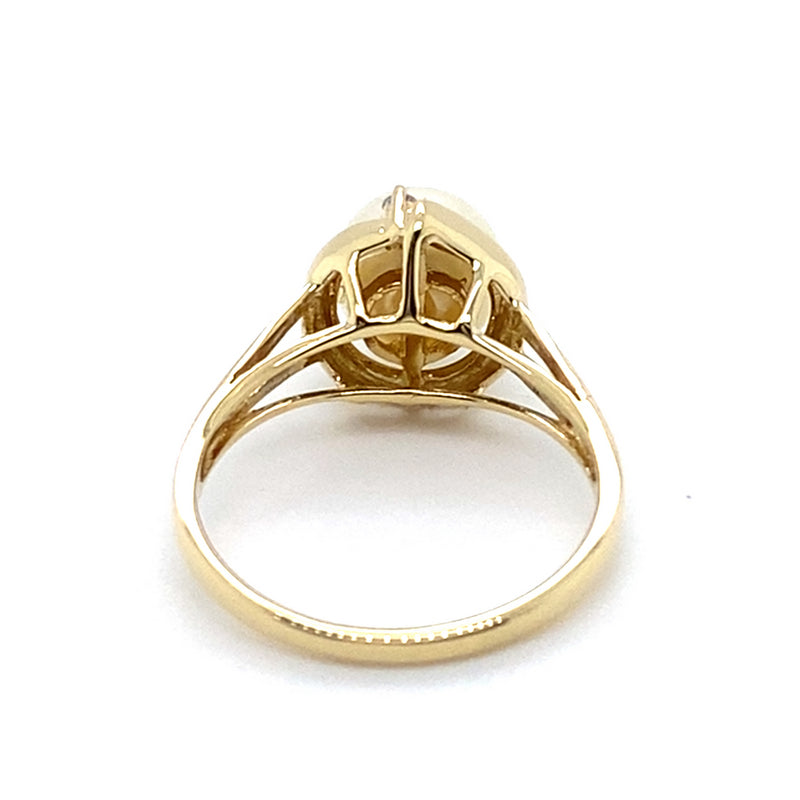 14CT YELLOW GOLD CULTURED PEARL & DIAMOND DRESS RING